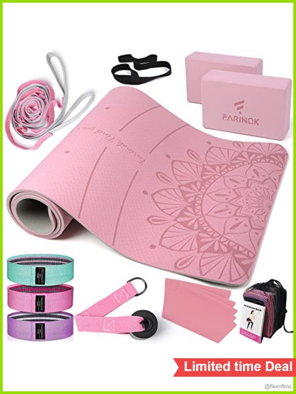 Thick Yoga Mat Set 8mm Non-Slip with Blocks Strap Bands